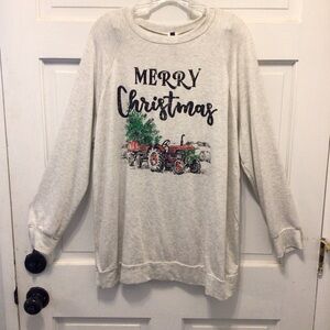 Lovely Souls Plus Womens Merry Christmas Tractor Lightweight Sweatshirt Size 3XL